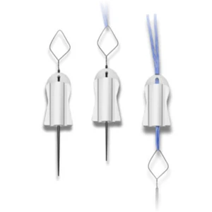BioCharge® TECHNIQUE Step 1: Using sutures from medial row anchor, load suture through snare and pull through BioCharge® tunnel.