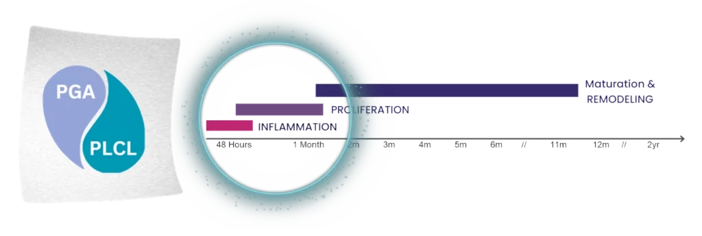 Graph of Platform Strengths – Proven Results: bars show timeline of inflammation, proliferation and maturing & remodeling.