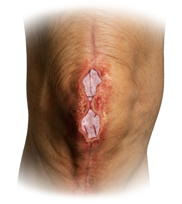 PHOENIX Application Spotlight: knee dehiscence, Example application of PHOENIX® Wound Matrix in wound dehiscence following total joint revision.
